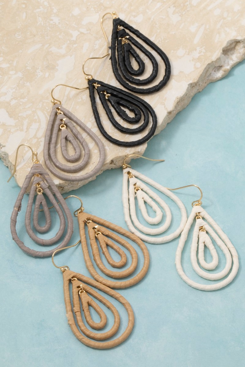 Raffia Wrapped Layered Teardrop Earrings