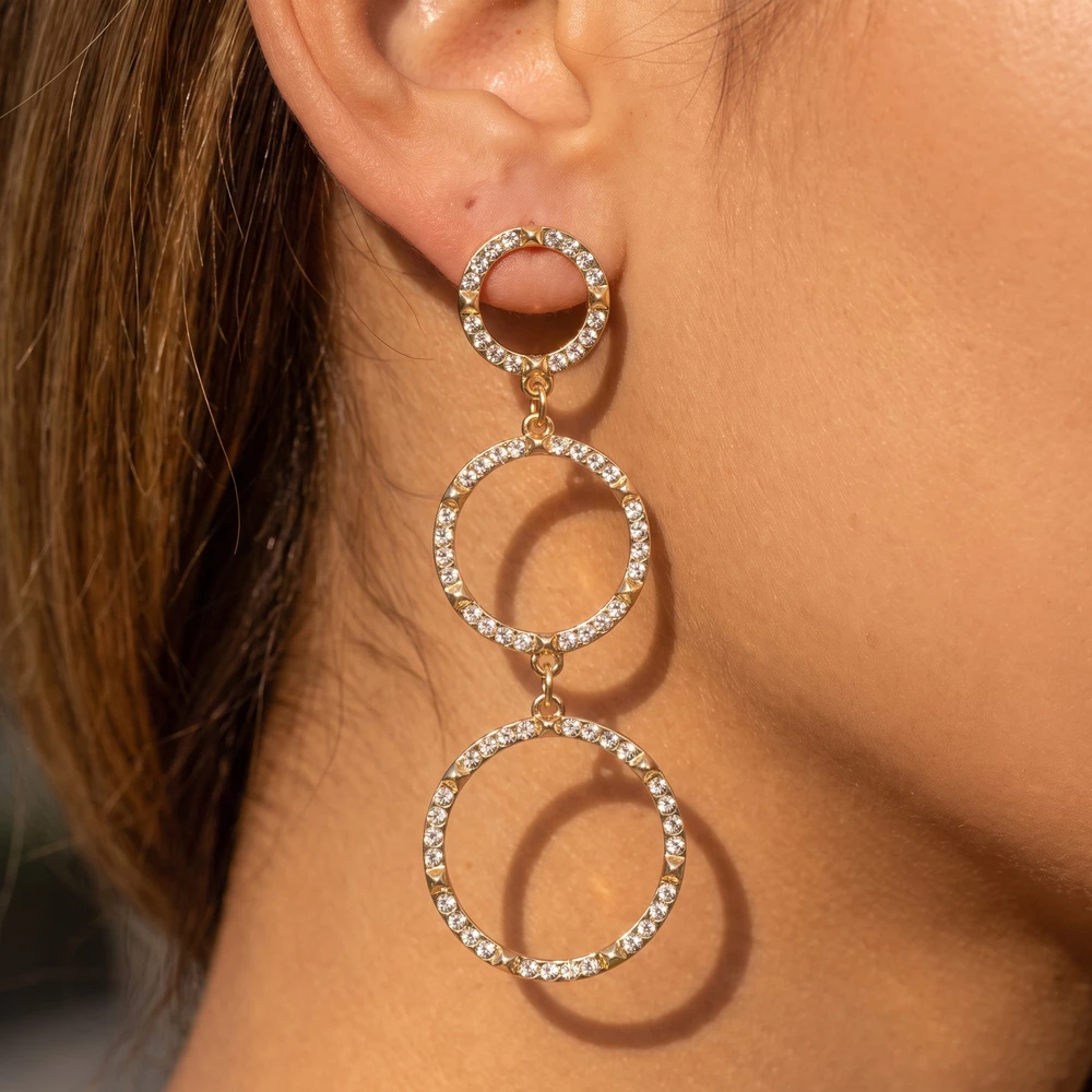 Graduated Crystal Circle Link Drop Earrings