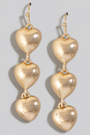 Triple Rounded Hearts Dangle Chain Earrings