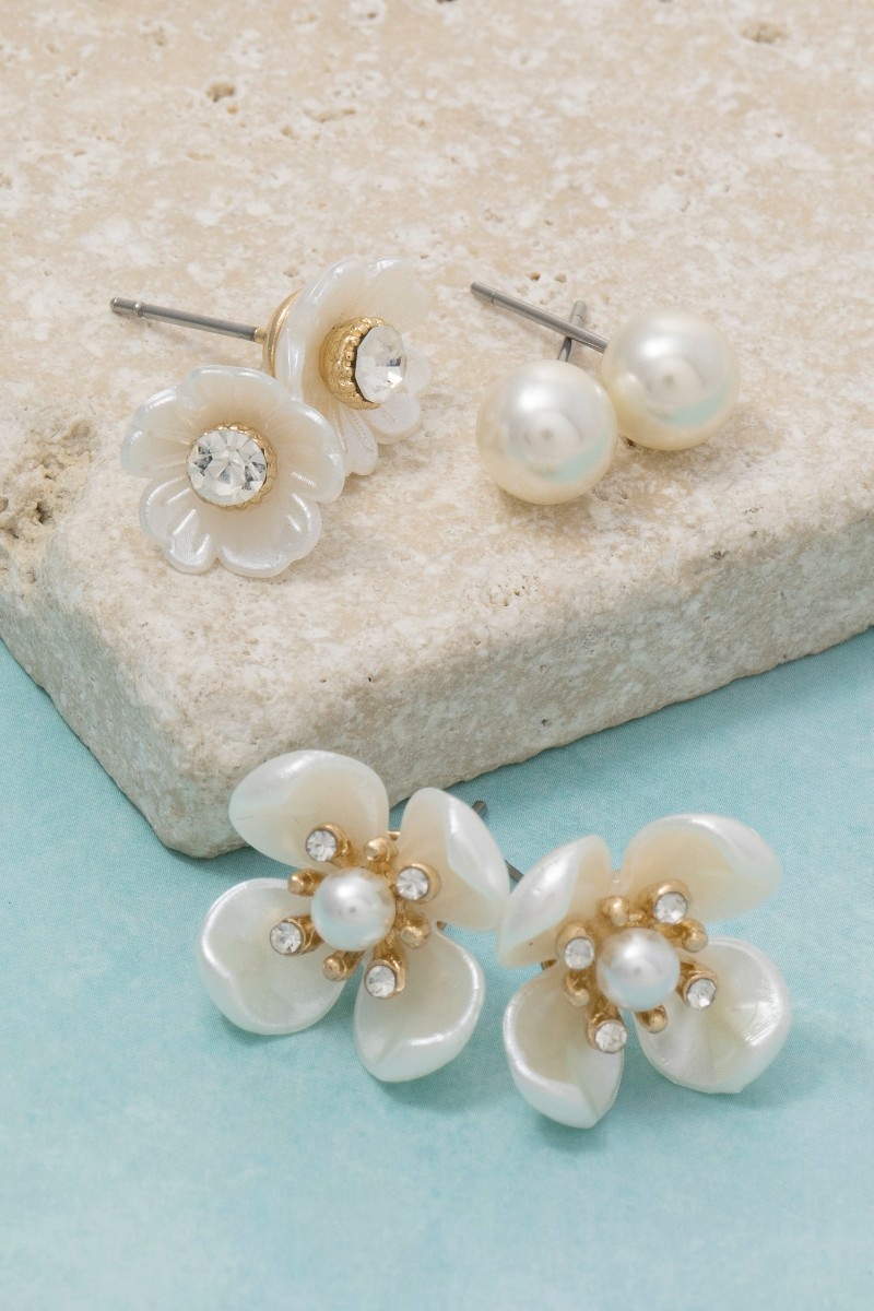 Pearl Flower Earrings Set