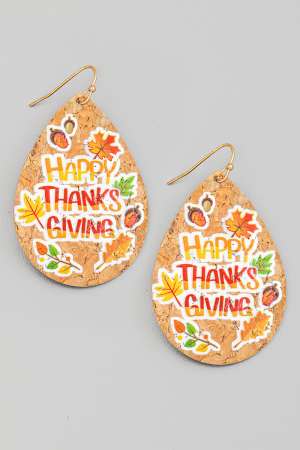 Cork Happy Thanksgiving Earrings