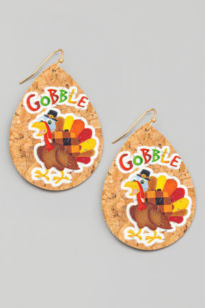 Cork Gobble Thanksgiving Earrings