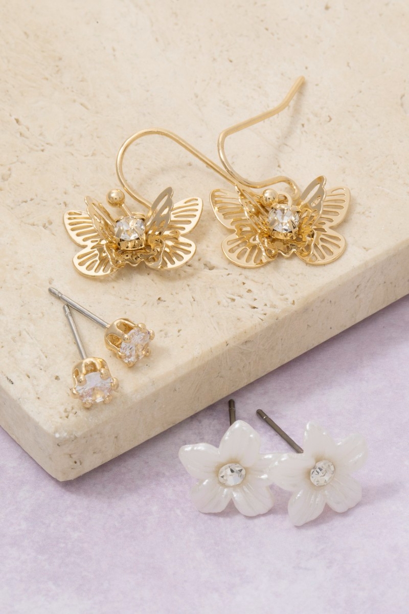 Butterfly And Flower Earrings Set