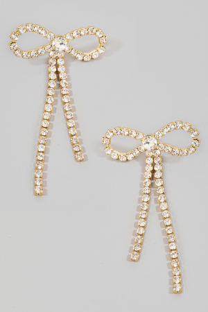 Rhinestone Chain Ribbon Bow Stud Earrings