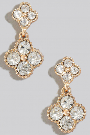 Double Rhinestone Clover Dangle Earrings