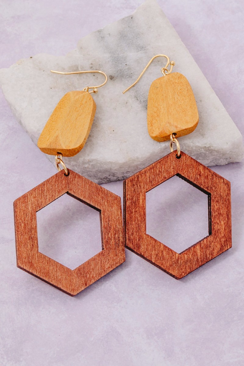 Hexagon Wood Drop Earrings