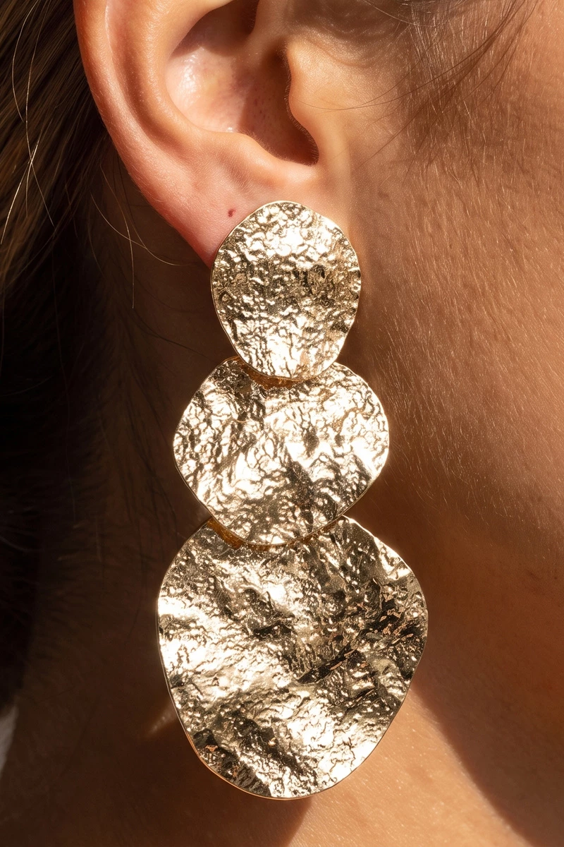 Hammered Triple Disc Drop Earrings
