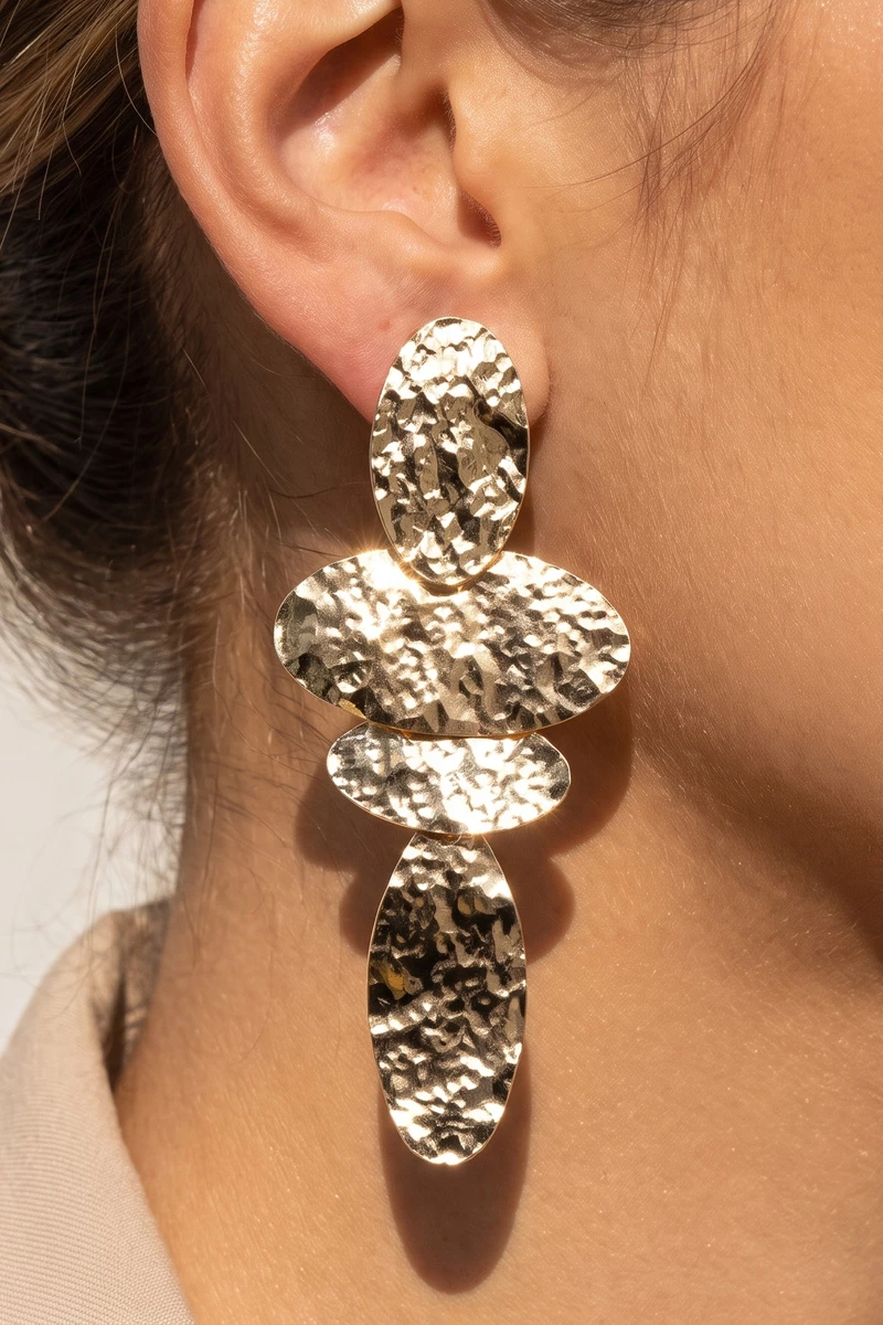 Stacked Hammered Oval Statement Earrings