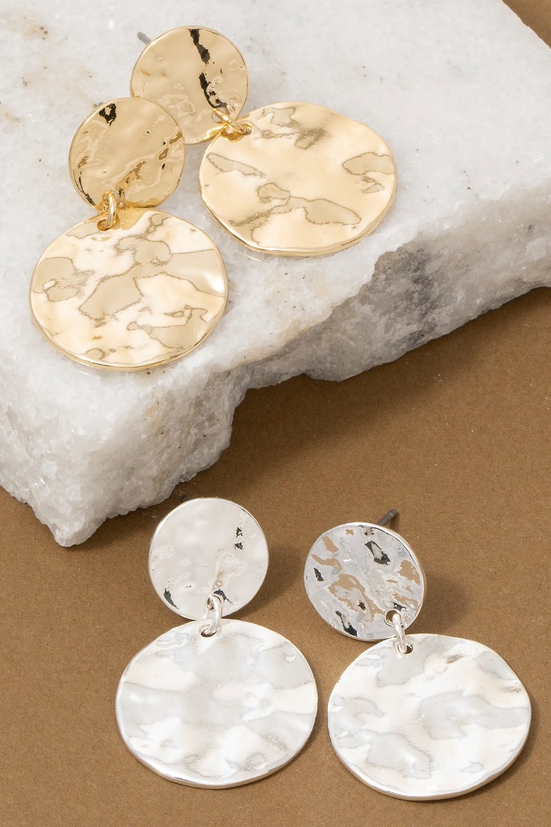 Double Hammered Coin Drop Earrings