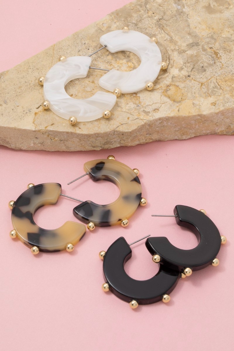 Ball Bead Accent Acetate Hoop Earrings