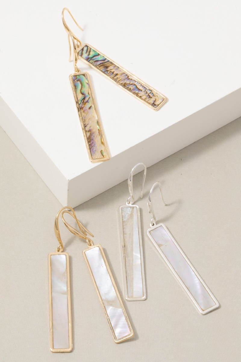 Gold Frame Rectangle Shell Drop Earrings