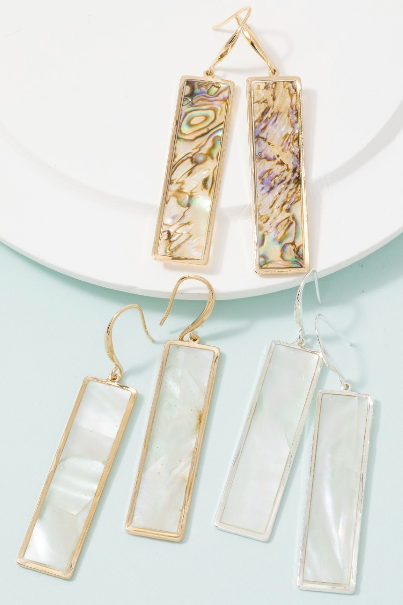 Wide Gold Frame Shell Dangle Drop Earrings