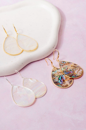 Gold Bezel Iridescent Shell Dangle Earrings