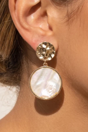 Hammered Disc Mother Of Pearl Drop Earrings