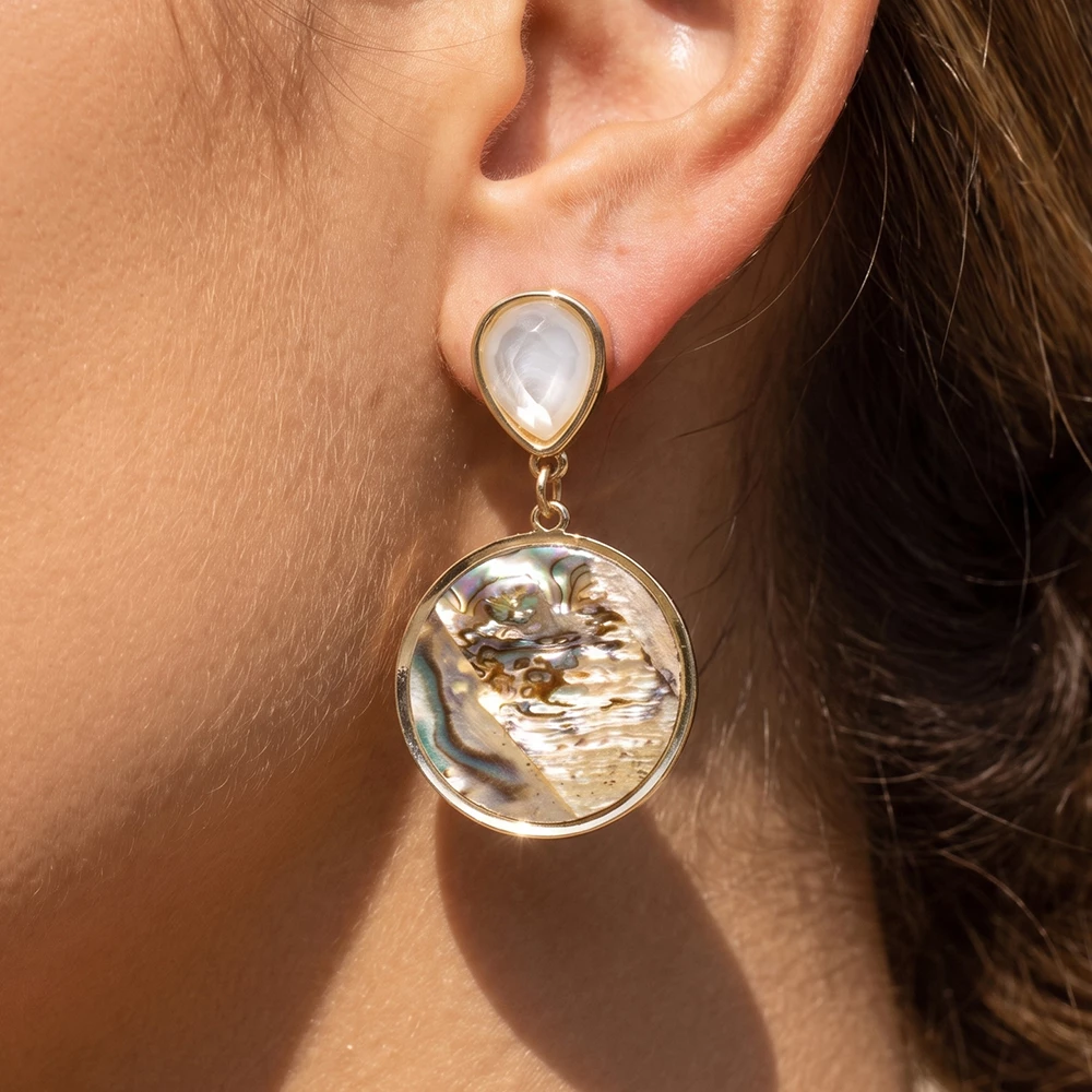 Mother Of Pearl Teardrop And Disc Drop Earrings