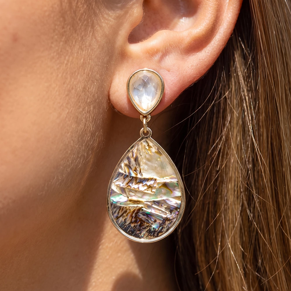 Mother Of Pearl Double Teardrop Drop Earrings