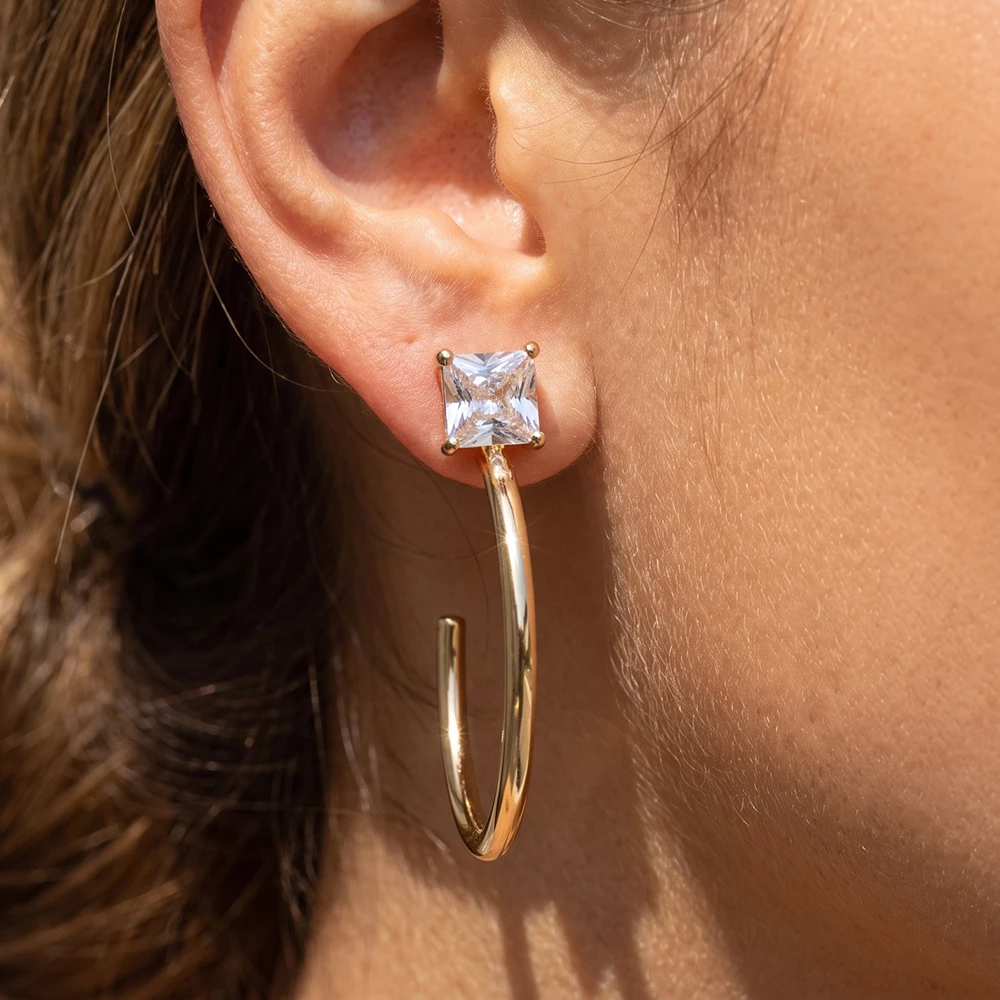 Princess Cut Cz Large Open Hoop Earrings