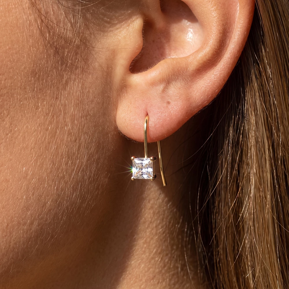 Princess Cut Cz Solitaire Fish Hook Earrings