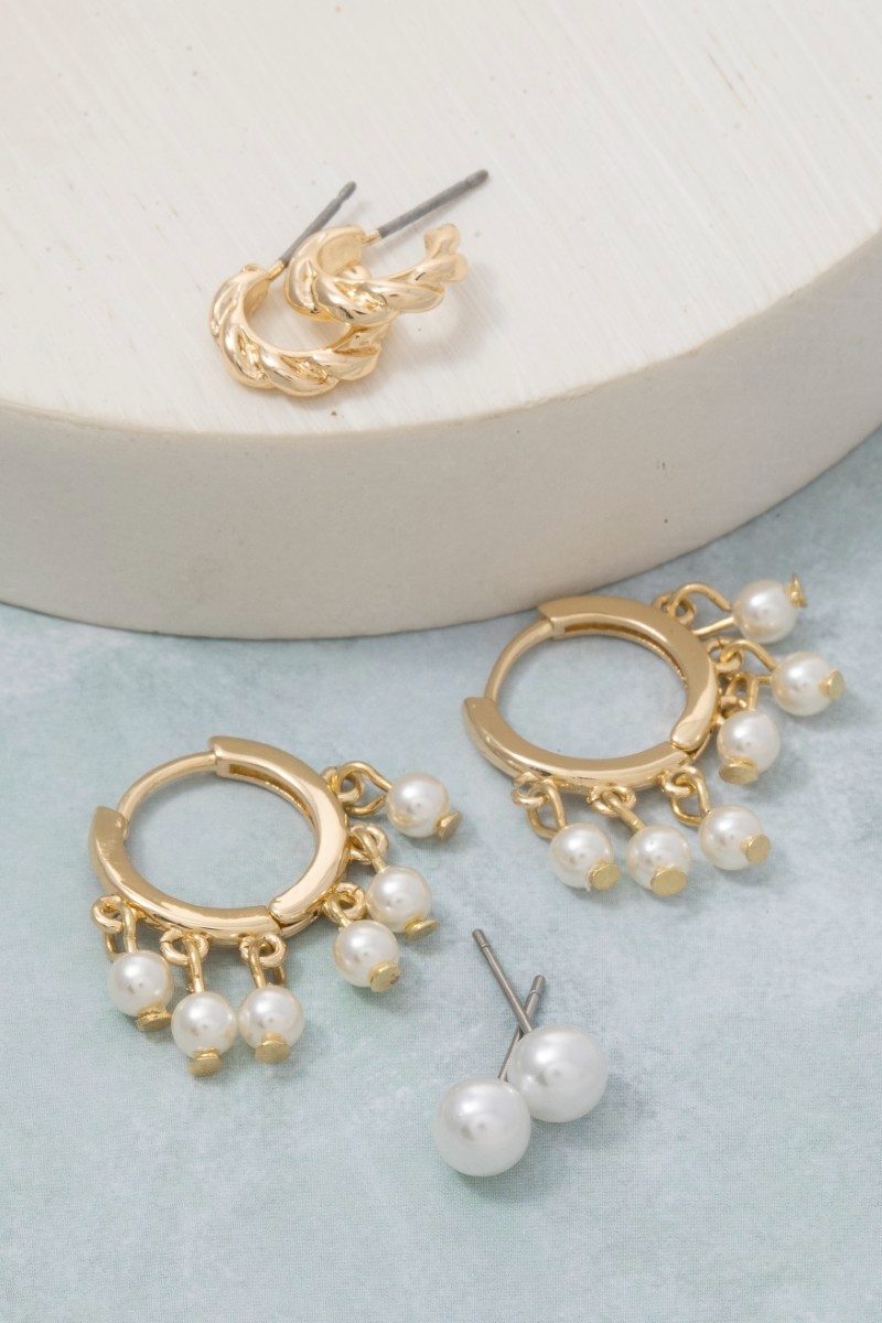 Three Pair Assorted Pearl Earrings Set
