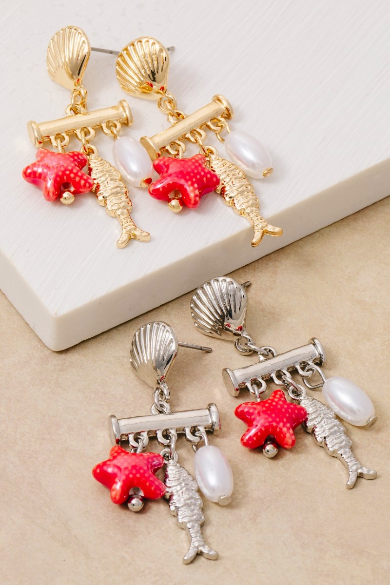 Mixed Sea Life Charms Dangle Earrings