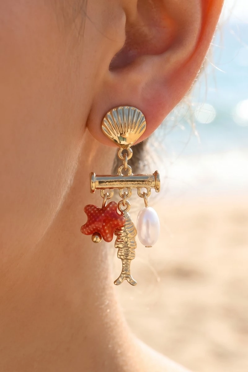 Mixed Sea Life Charms Dangle Earrings