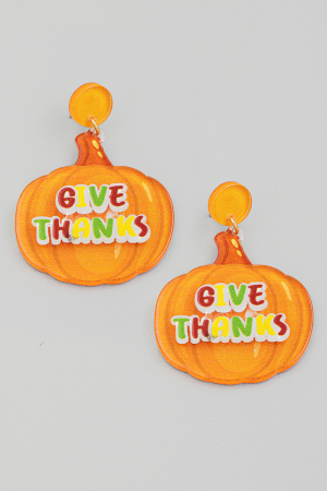 Pumpkin Give Thanks Thanksgiving Earrings