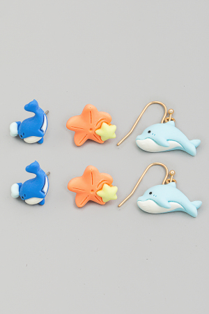 Dolphin Starfish Whale Earrings Set