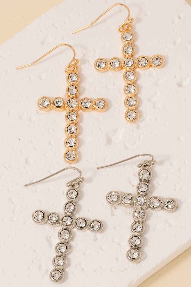 Rhinestone Pave Cross Dangle Earrings