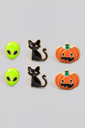 Three Piece Enamel Halloween Earrings Set