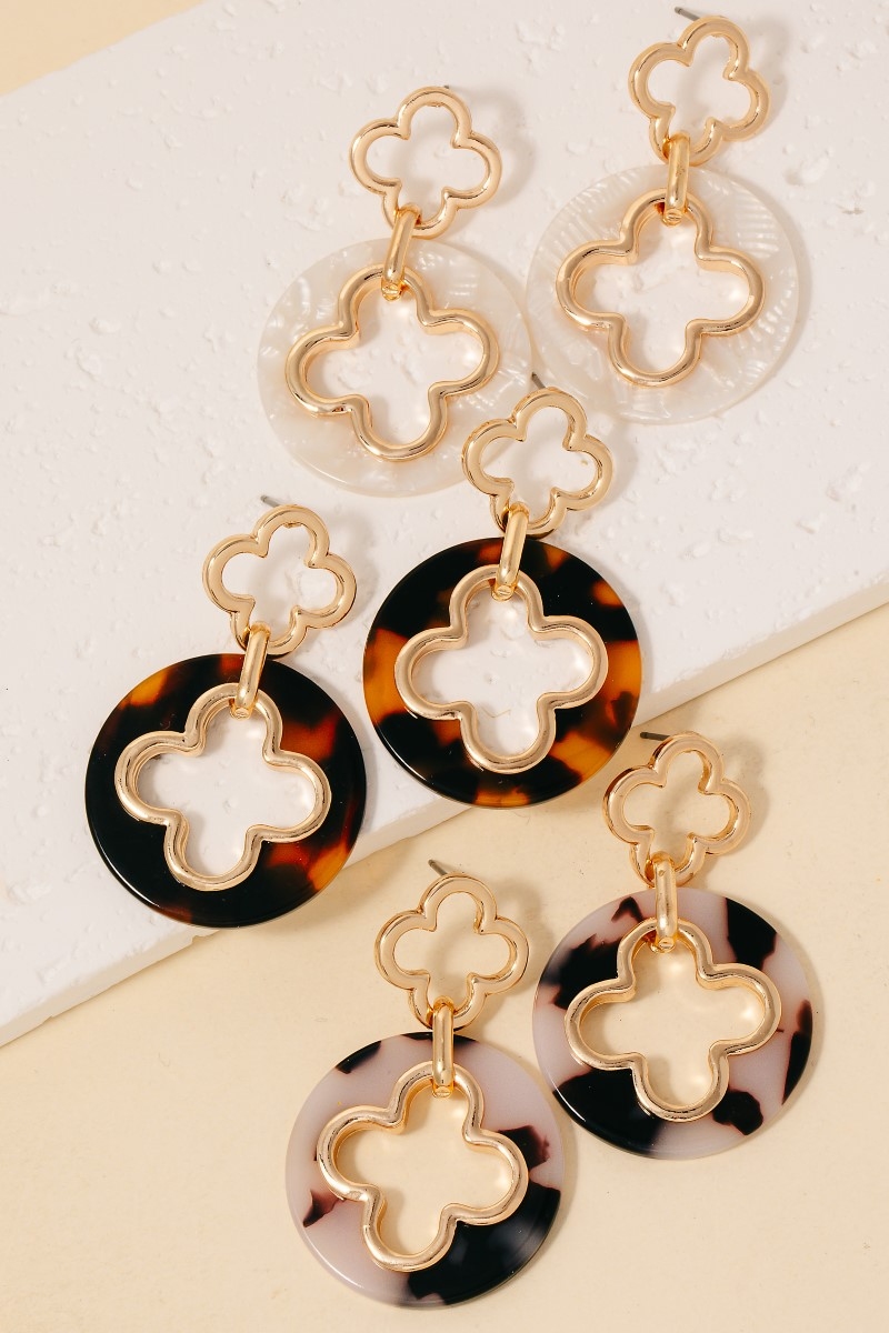 Acetate Disc Double Clover Dangle Earrings