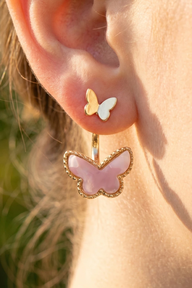Tortoiseshell Butterfly Front Back Earrings
