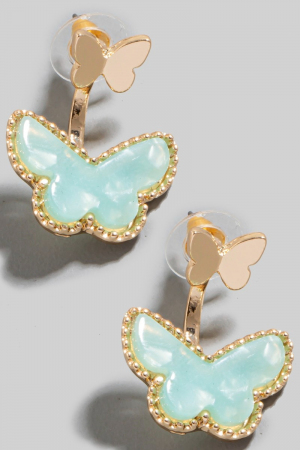 Metallic And Stone Butterflies Reverse Drop Earrings