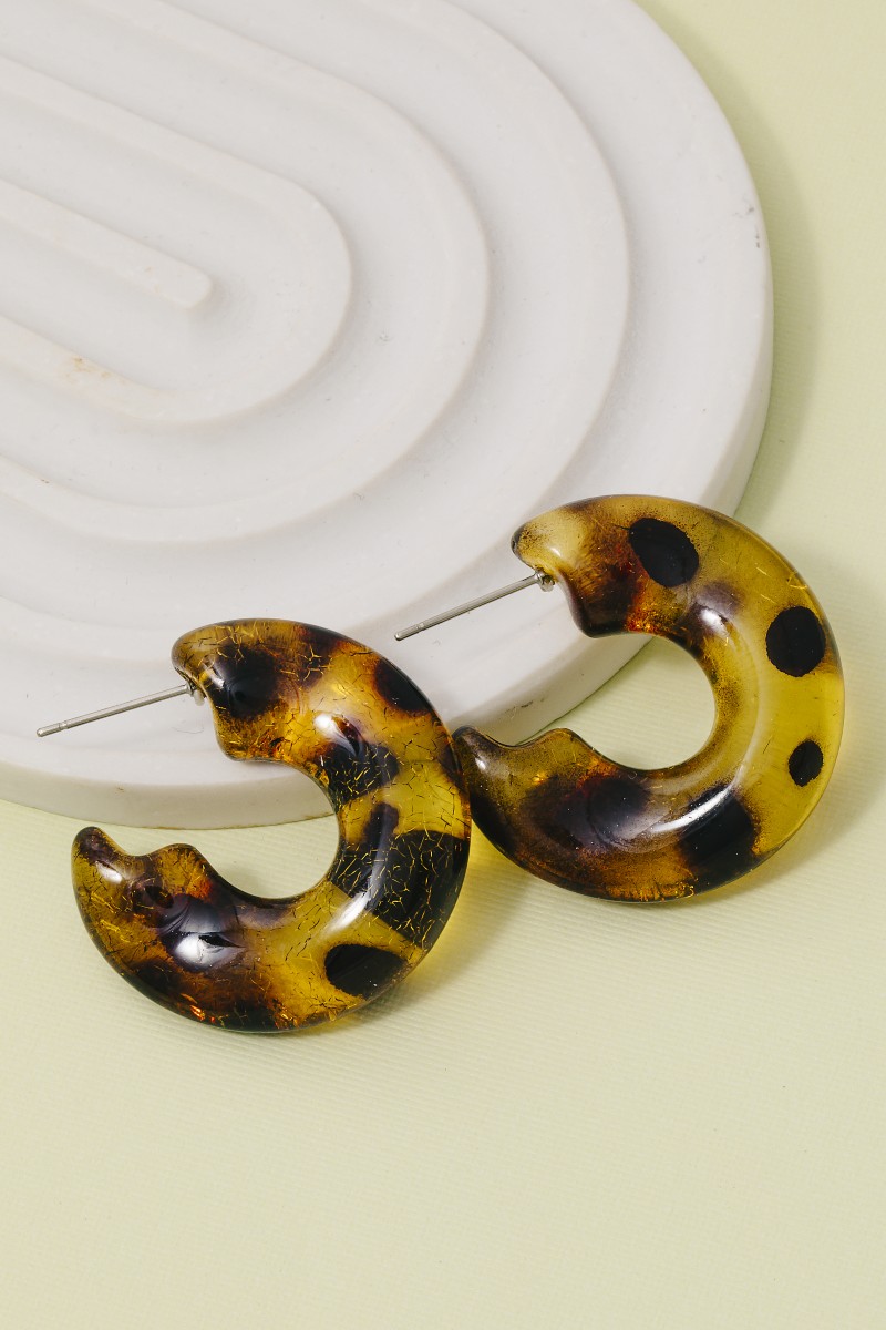 Tortoise Shell Resin Tube Hoop Earrings