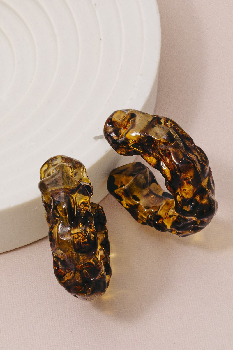 Tortoise Shell Resin Textured Hoop Earrings