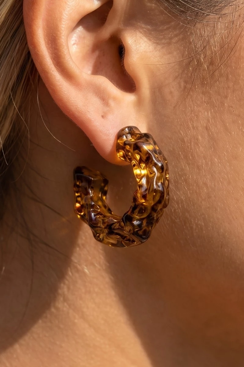 Tortoise Shell Resin Textured Hoop Earrings