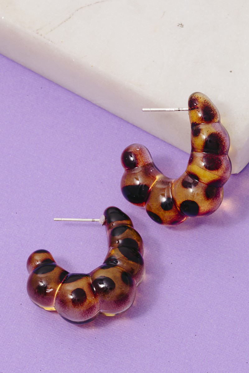 Tortoise Shell Bubbly Resin Oval Hoop Earrings