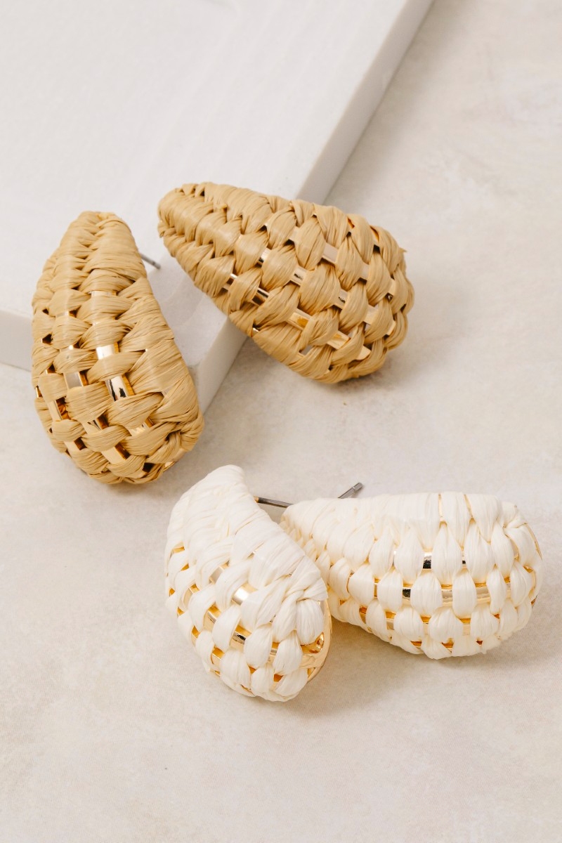 Raffia Weave Teardrop Dangle Earrings
