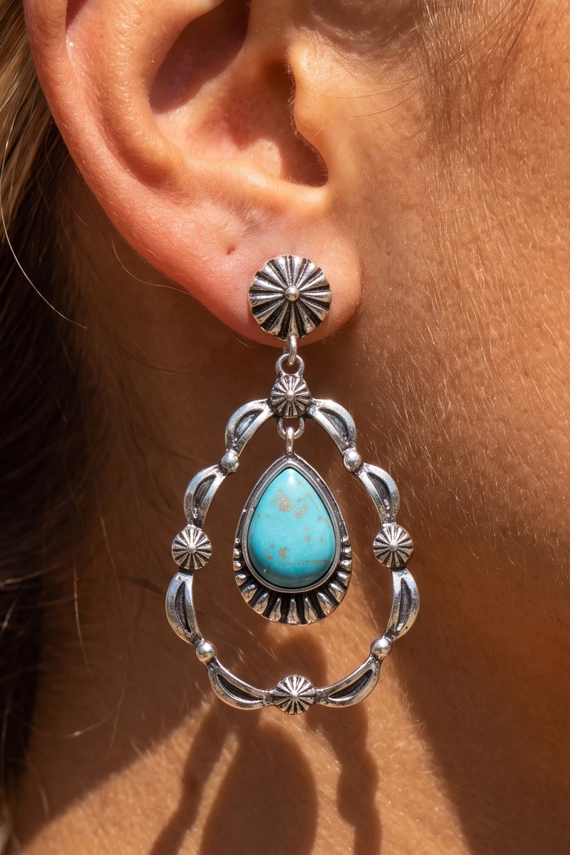 Turquoise Concho Teardrop Chandelier Earrings