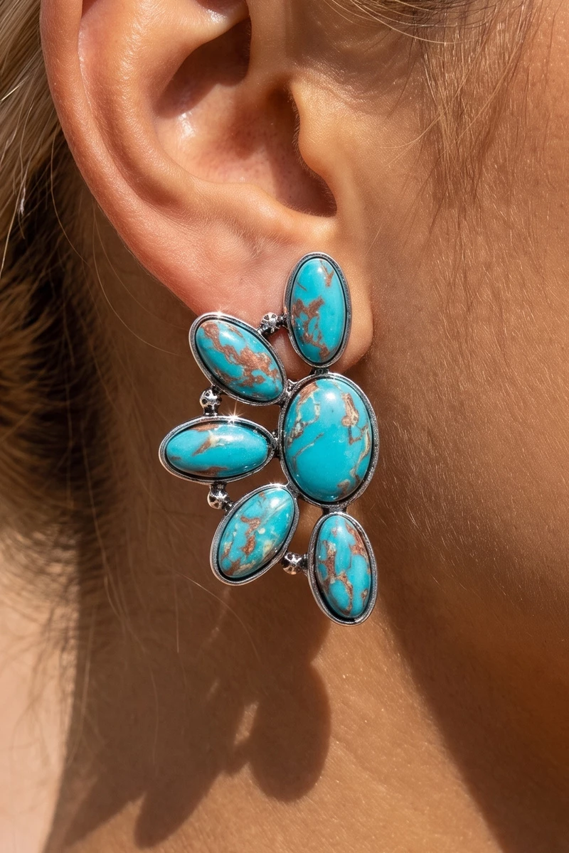 Turquoise Oval Cluster Statement Earrings
