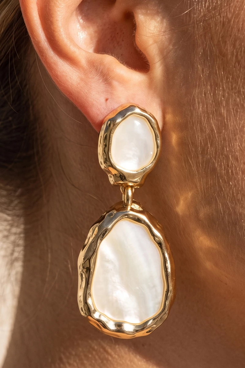 Abalone Shell Hammered Bezel Drop Earrings
