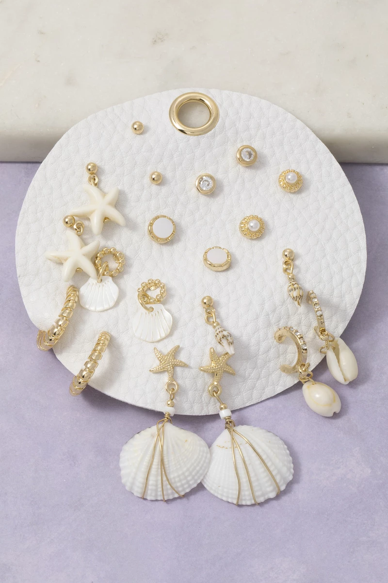 Seashell Starfish And Pearl Earring Set