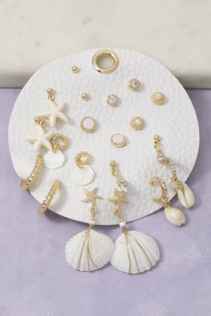 Seashell Starfish And Pearl Earring Set
