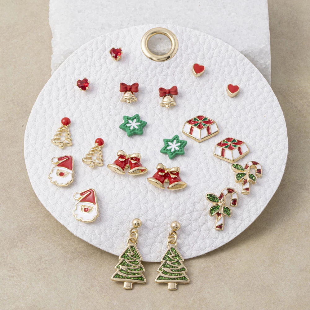 Christmas Gift Box And Candy Cane Earring Set