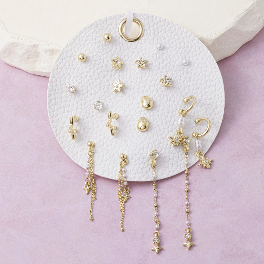 Nine Pair Star And Pearl Stud Earring Set