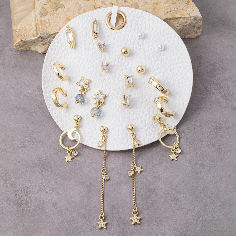 Ten Pair Celestial Star Cz Stud Earring Set