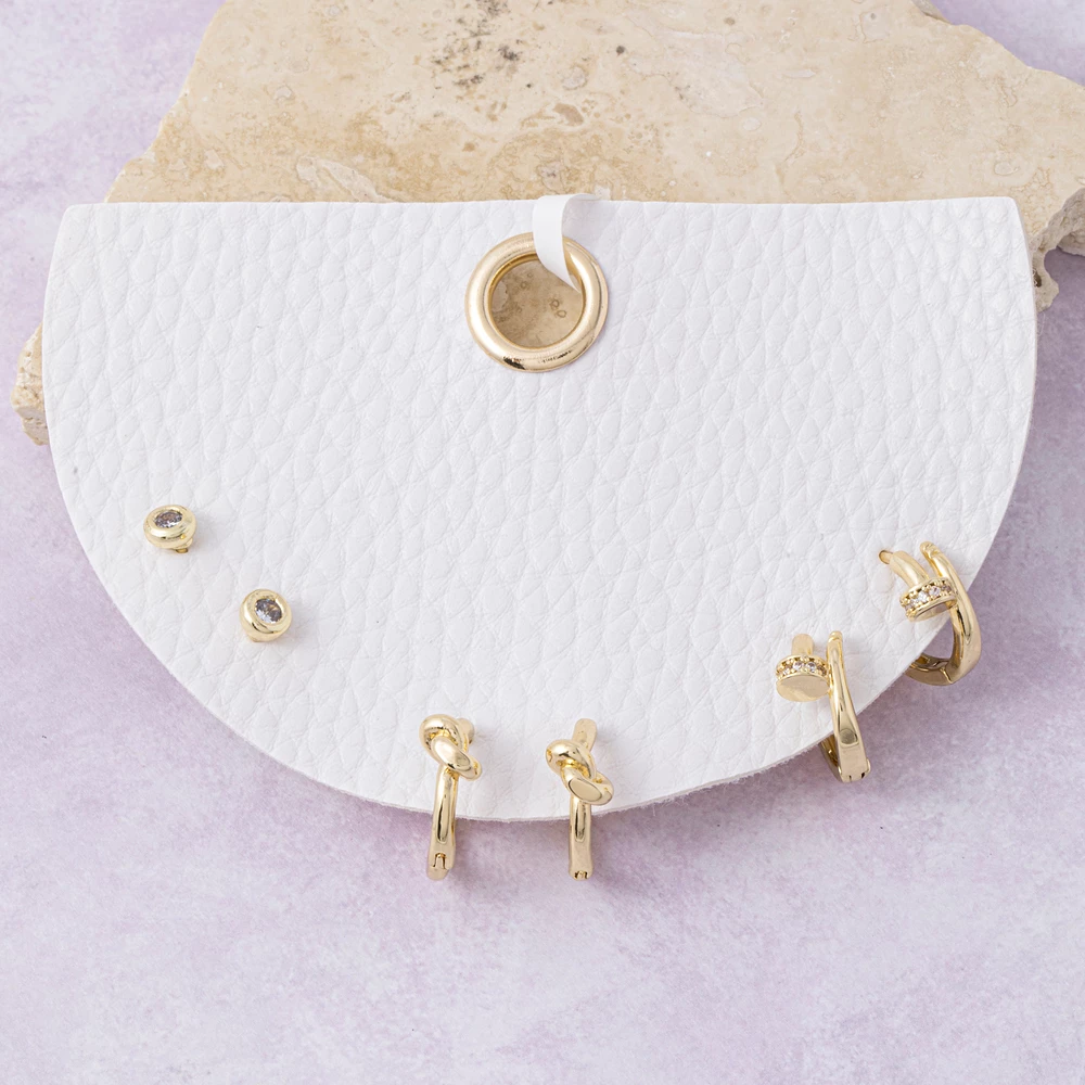 Three Pack Knot Huggie Cz Stud Earring Set