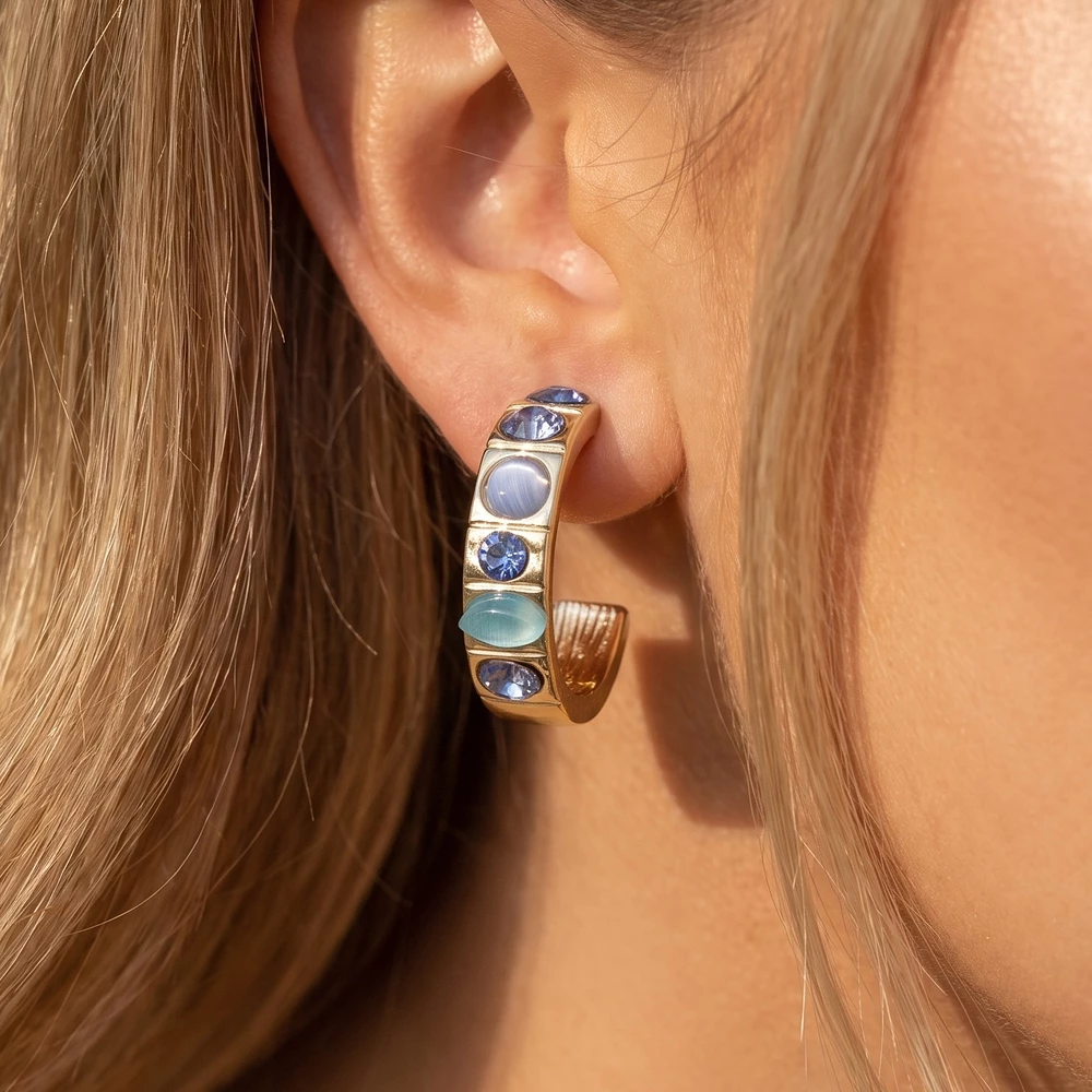 Mixed Stone Channel Huggie Hoop Earrings