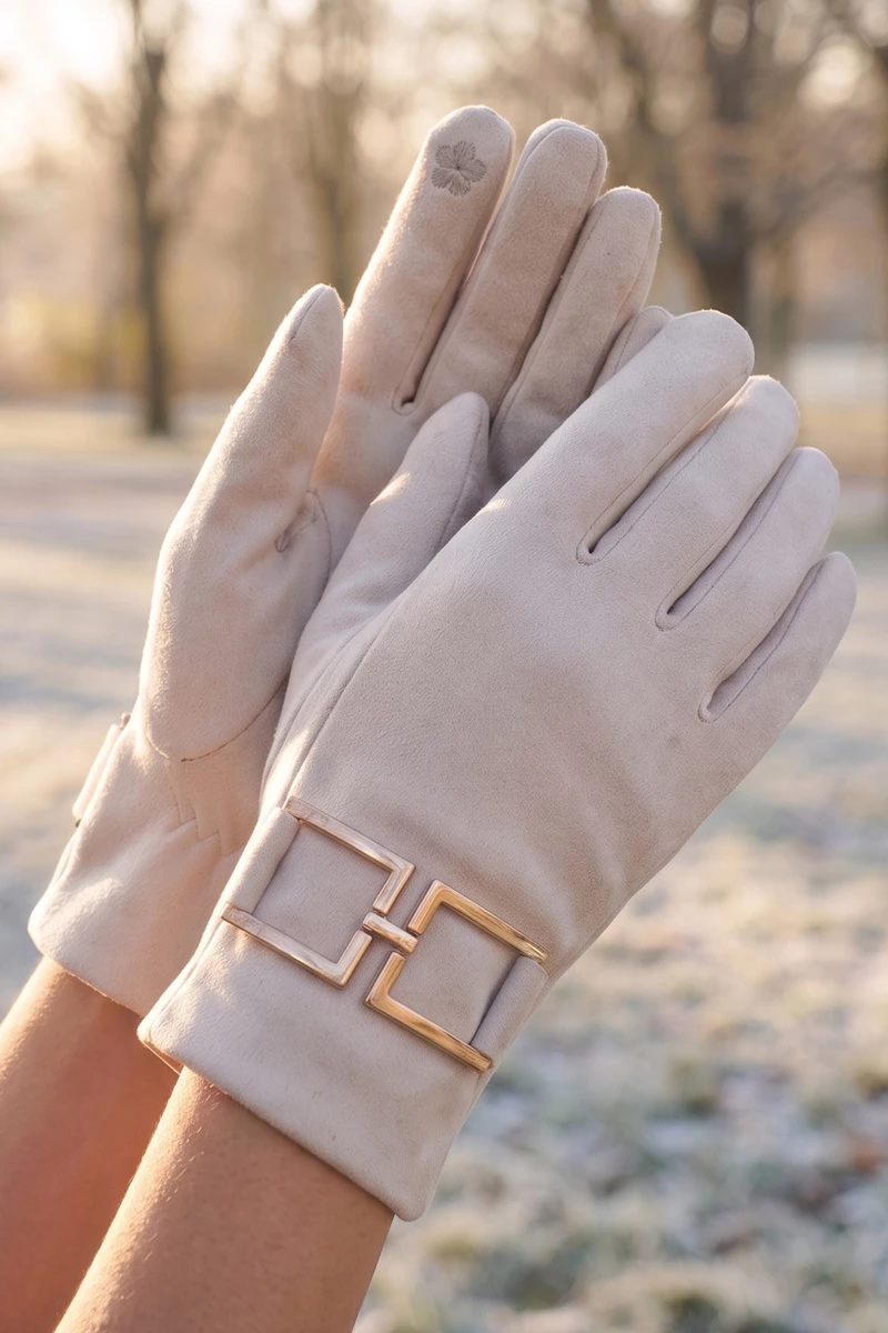 Buckle Strap Suede Touchscreen Gloves