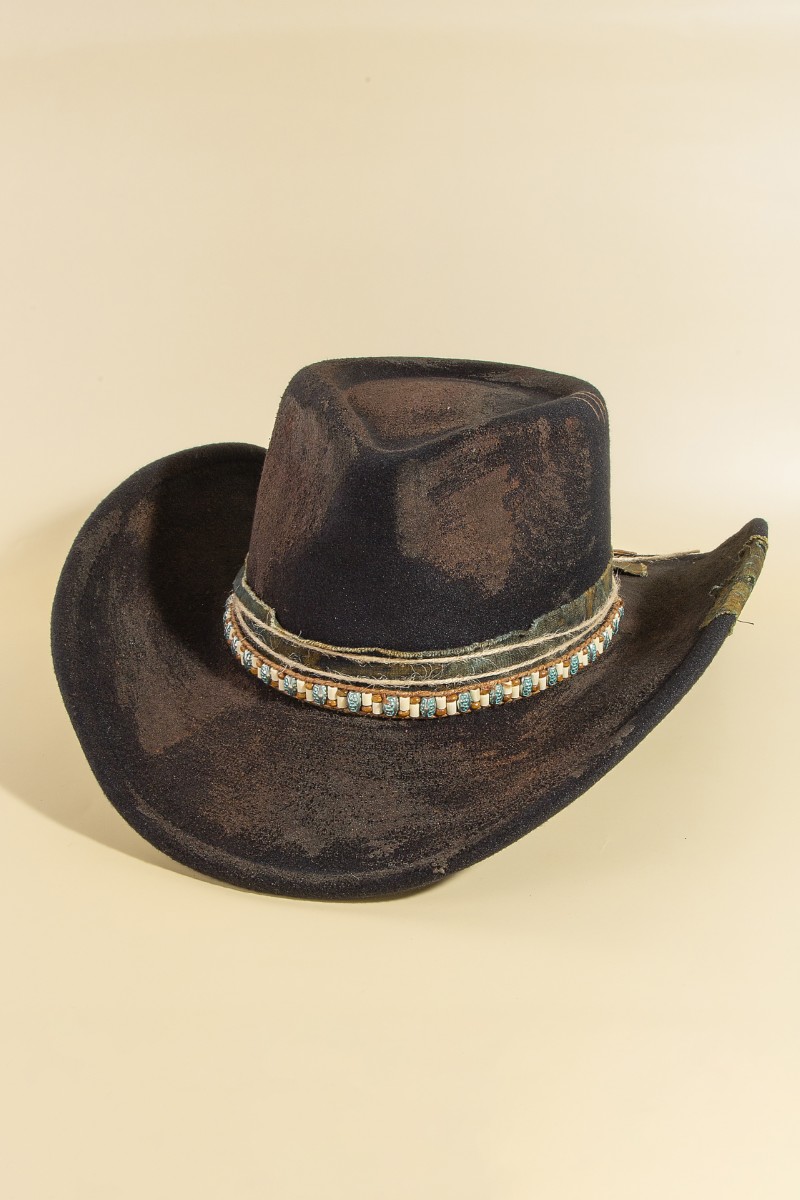 Rustic Beaded Strap Western Cowboy Hat