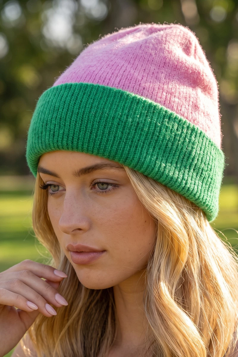 Colorblock Ribbed Cuff Knit Beanie